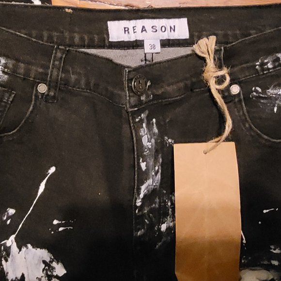 REASON SUPPLY NYC PAINT SPLATTER SLIM STRAIGHT JEANS Sz 38 LEVIS 5 POCKET 38 - Picture 4 of 10